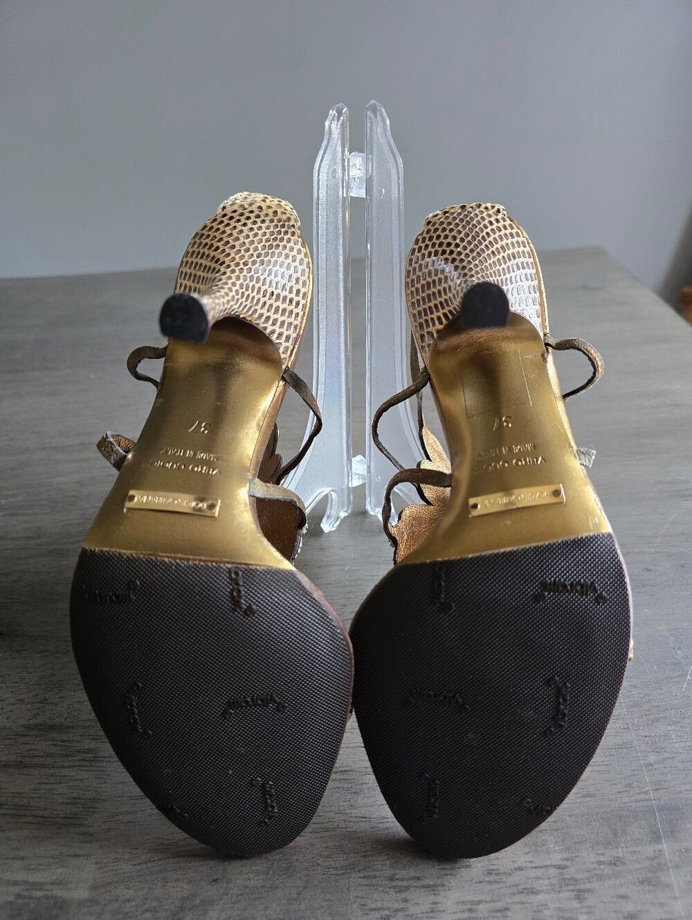 Dolce & Gabanna Crystal Butterfly Snakeskin Leather Heels Size 37/US 7 - Picture 10 of 11